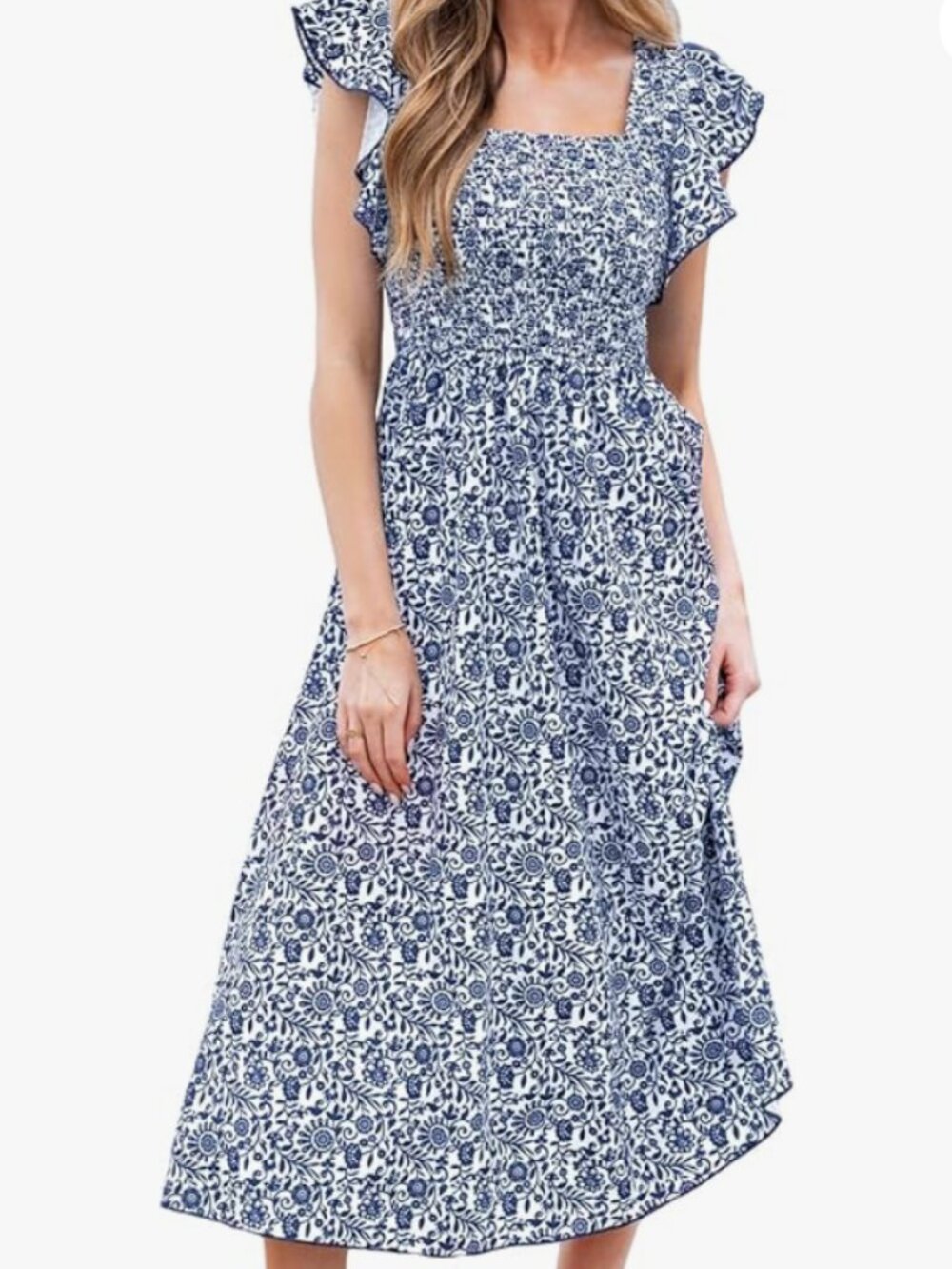 NWT CUPSHE Women's Floral Ruffle Square Neck Flutter Sleeve Smocked Waist